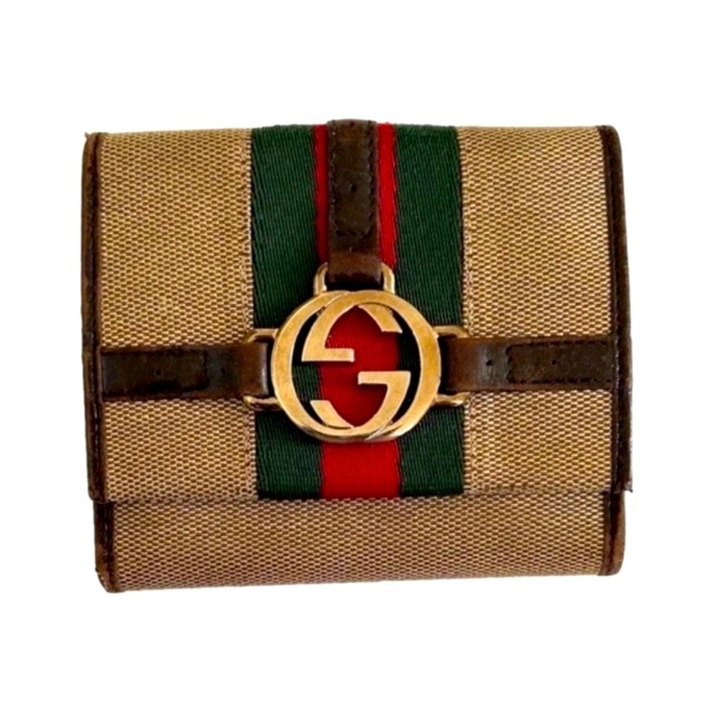 GUCCI Vintage GG Sherry Line Canvas Compact Bifold Wallet